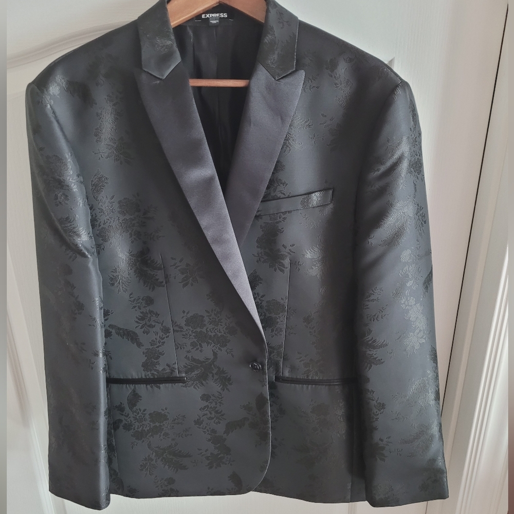 Express Men's Black Patterned Tuxedo Blazer Slim Fit 44S